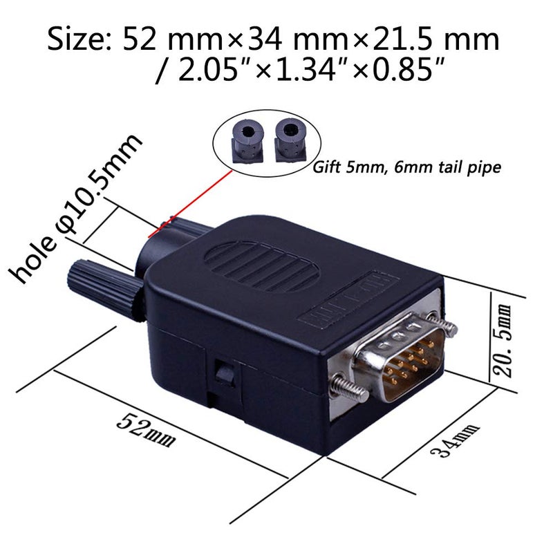 ANMBEST 2PCS DB9 Solderless RS232 D-SUB Serial to 9-pin Port Terminal Male Adapter Connector Breakout Board with Case Long Bolts Tail Pipe (Male+Female) - Image 5